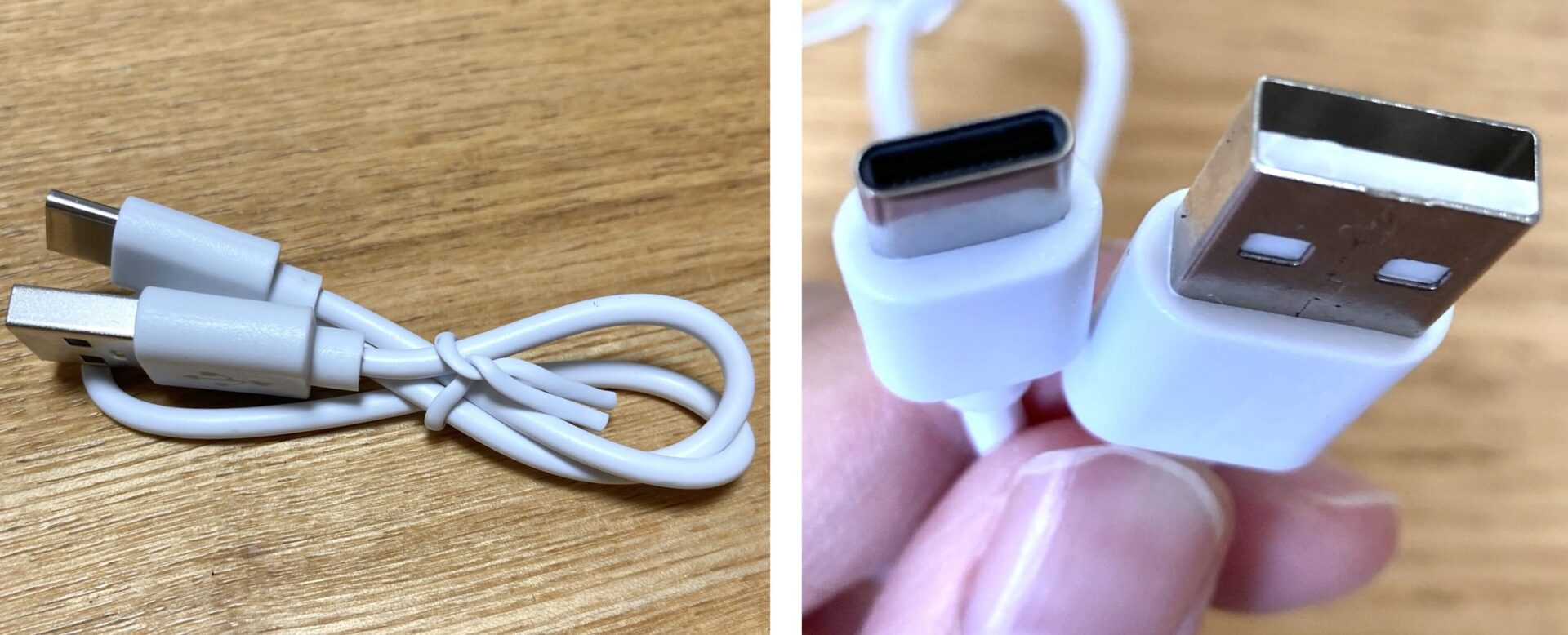 USB充電コードの写真。充電コードの指す所の写真(Type C)。