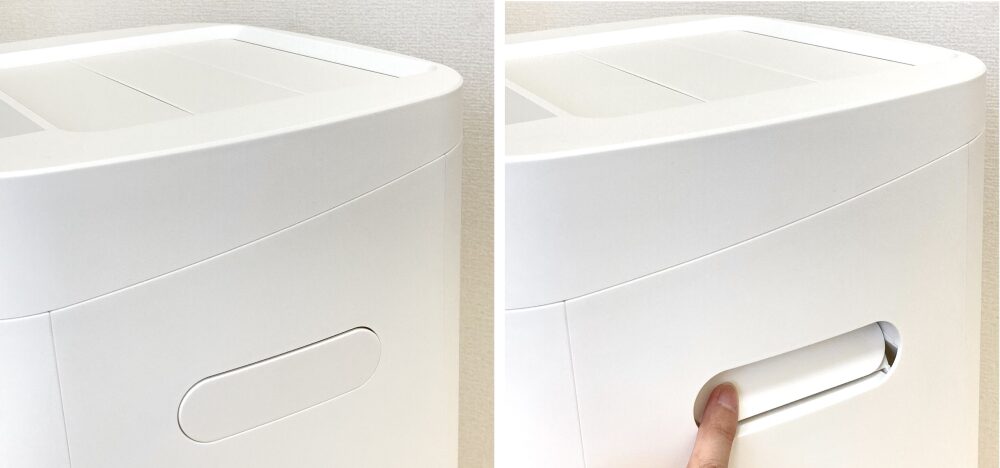 Apolnus Venusのサイドについた持ち手の写真。指で押すと手を入れられるようになっている。